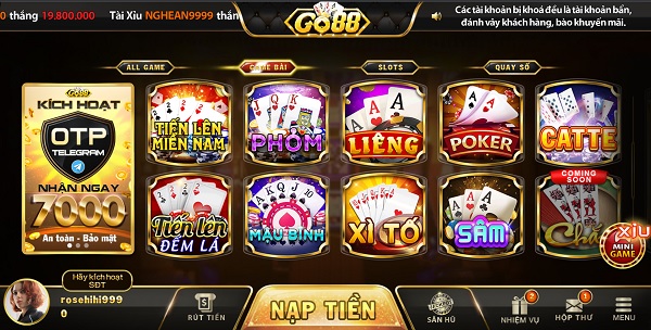 Hệ thống trò chơi GO88 có sự đa dạng
