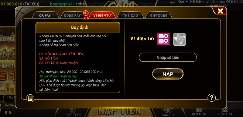 Hướng dẫn nạp tiền dễ dàng tại cổng game Go88-Momo